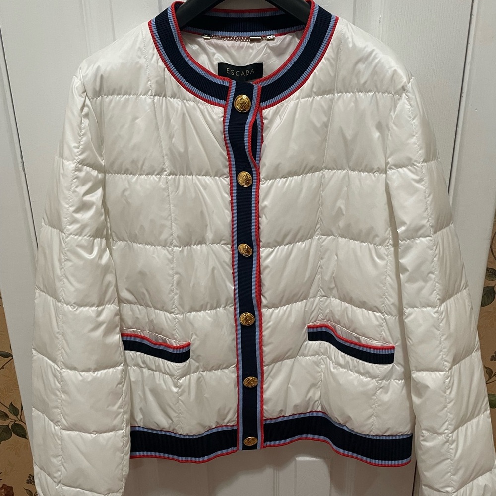 Escada Quilted down Jacket with Navy and Red Trim - Picture 2 of 16